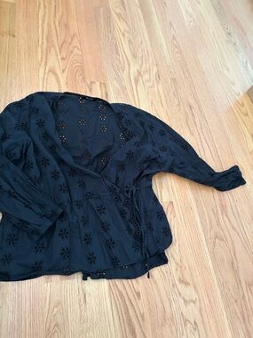 Madewell Black Eyelet Tie-Waist Peasant Blouse